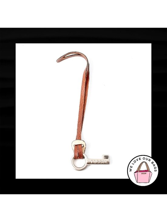 Fossil Accessories - FOSSIL Brown LEATHER STRAP Loop Silver Nickel Fob Bag Charm Keychain Hang Tag